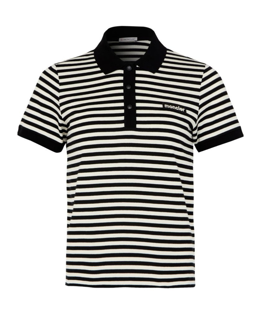 Moncler Striped Polo Shirt In Black/white