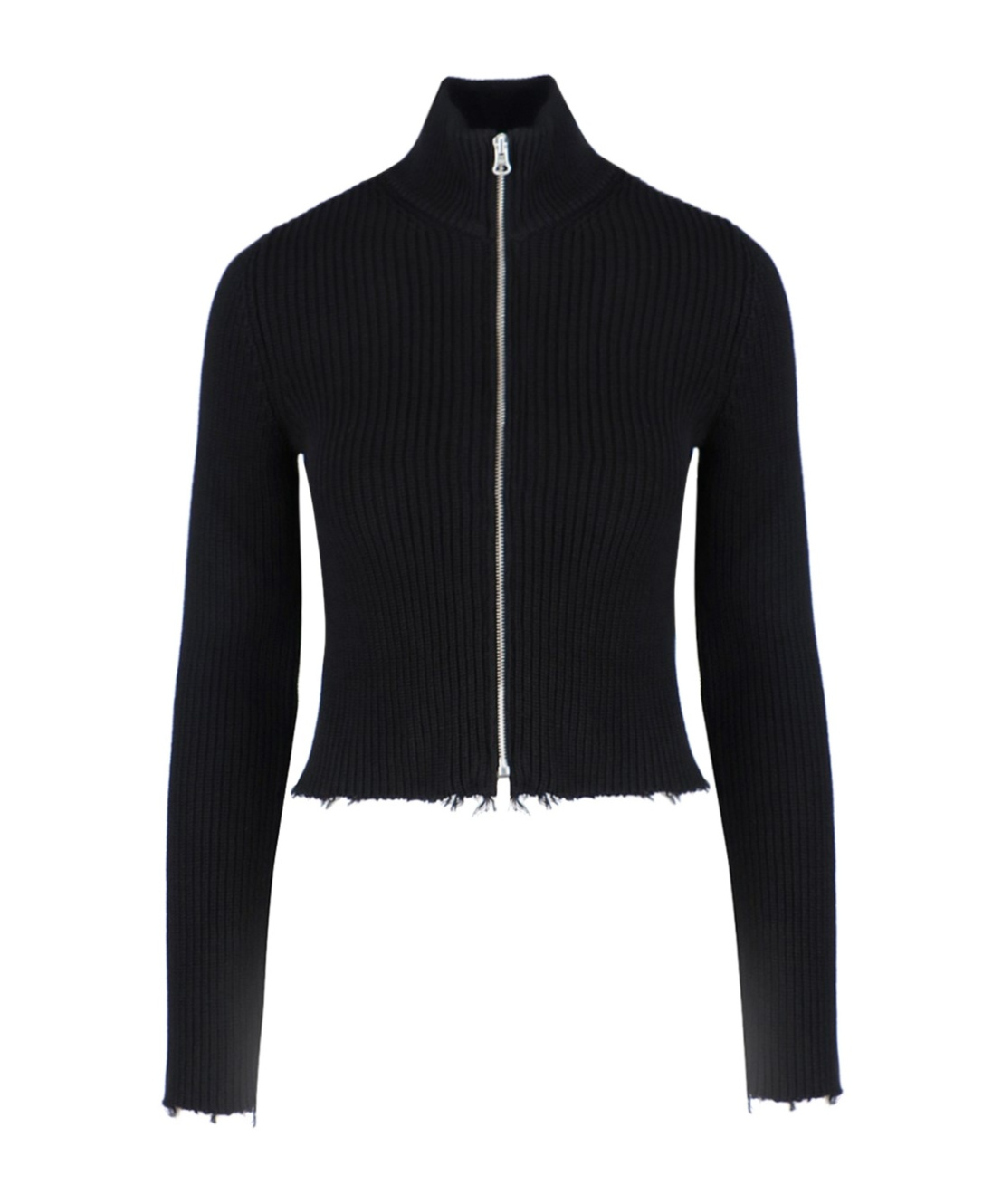 Mm6 Maison Margiela Ribbed Cotton Zip-up Cardigan In Black