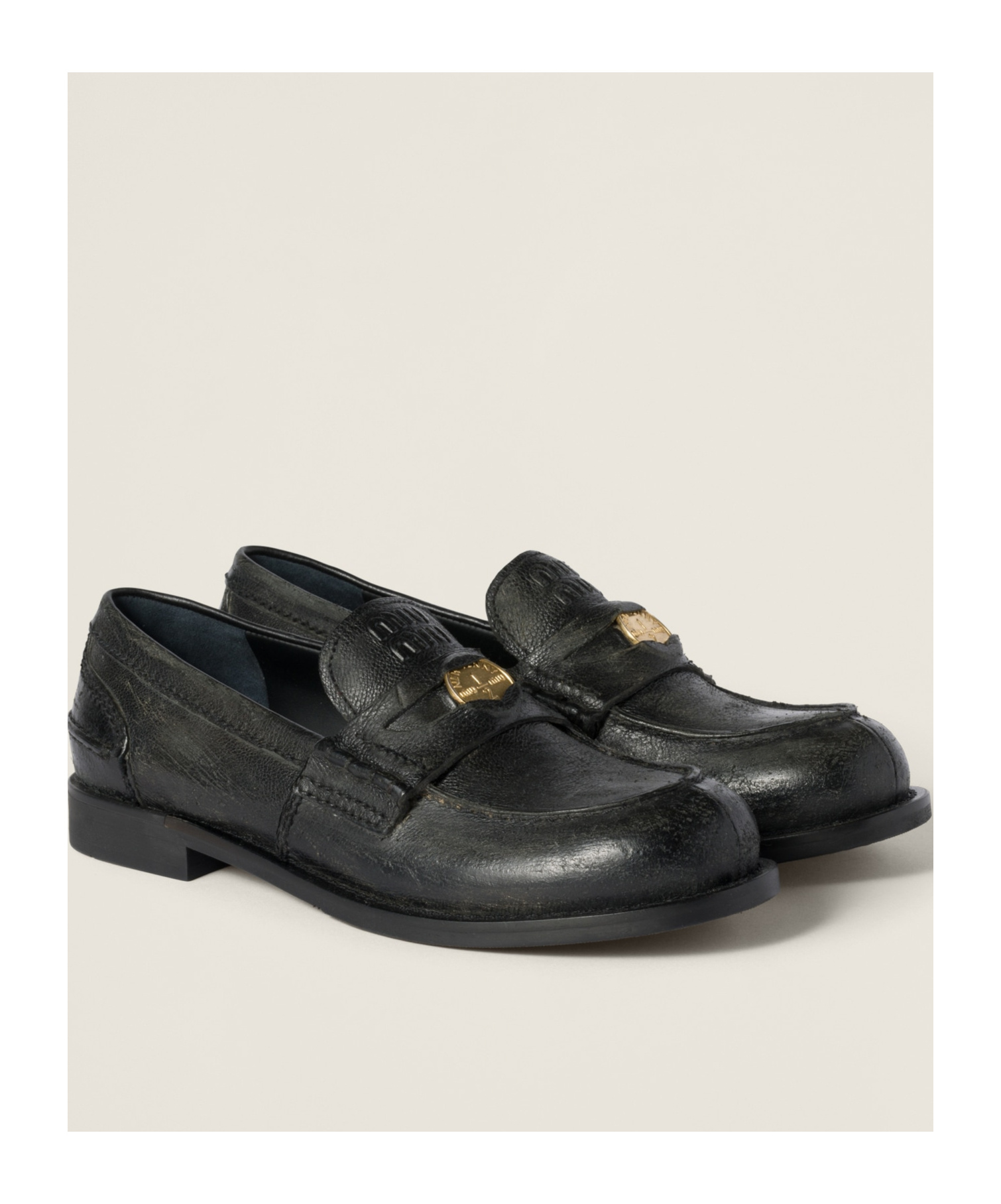 Miu Miu Women Leather Penny Loafers In Black