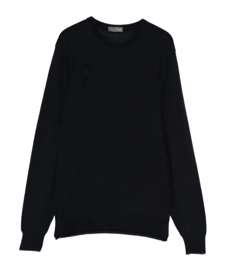 Drumohr Dark Grey Wool Crew-neck Sweater In Blue
