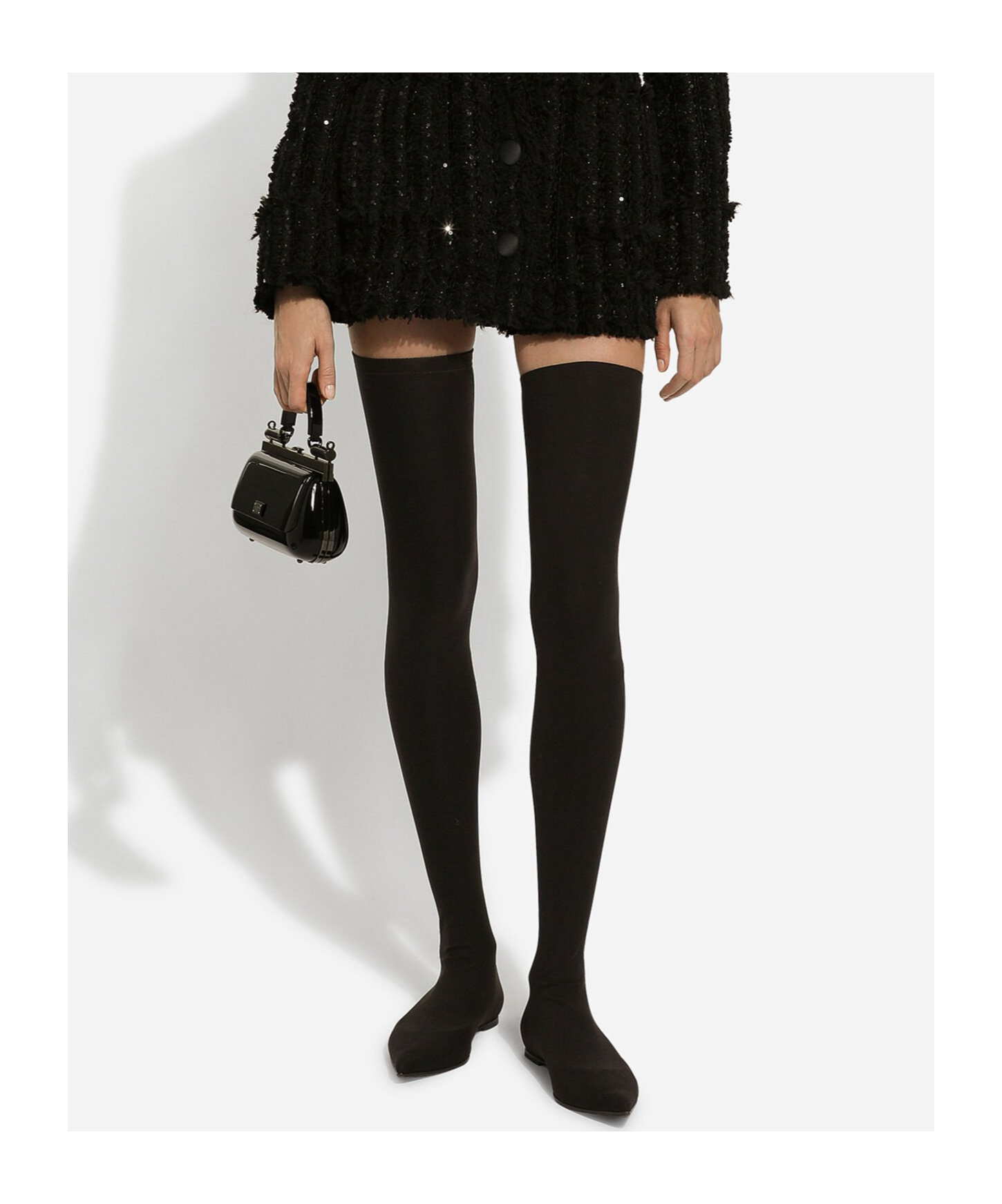 Dolce & Gabbana Pointed Toe Stretch Fabric Over-the-knee Boots In Black