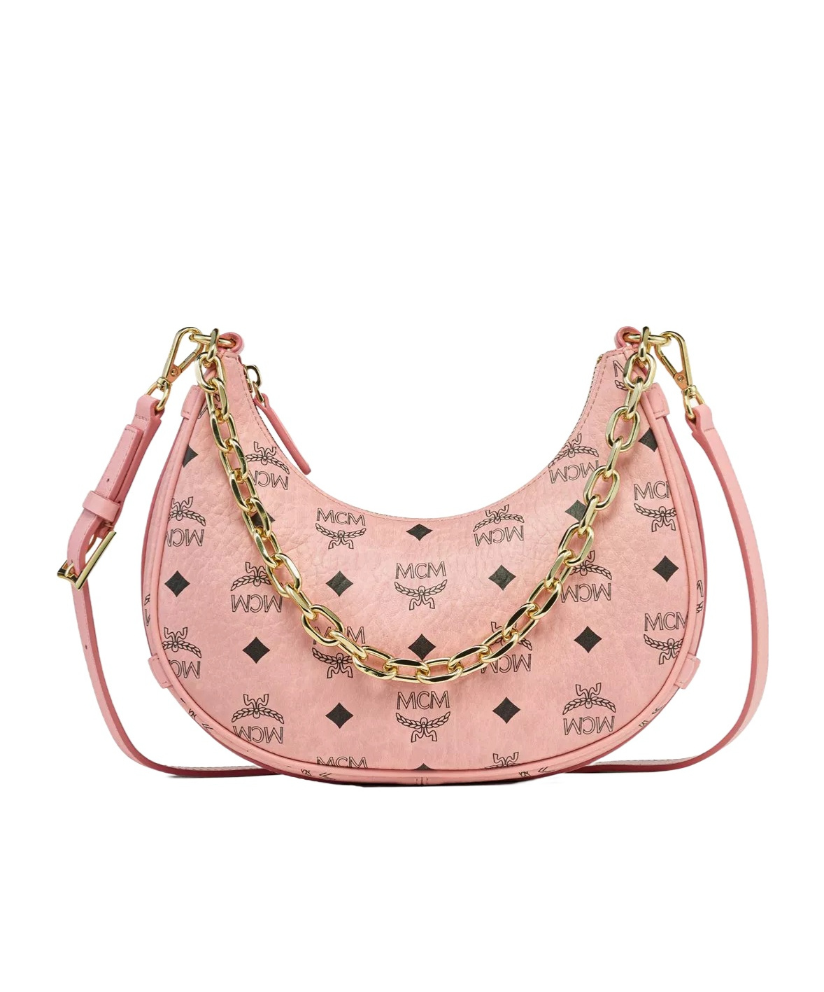 Mcm Aren Crescent Hobo Bag In Visetos In Pink