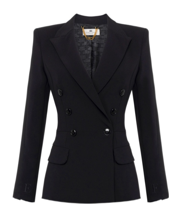Elisabetta Franchi Satin Bands Blazer In Black