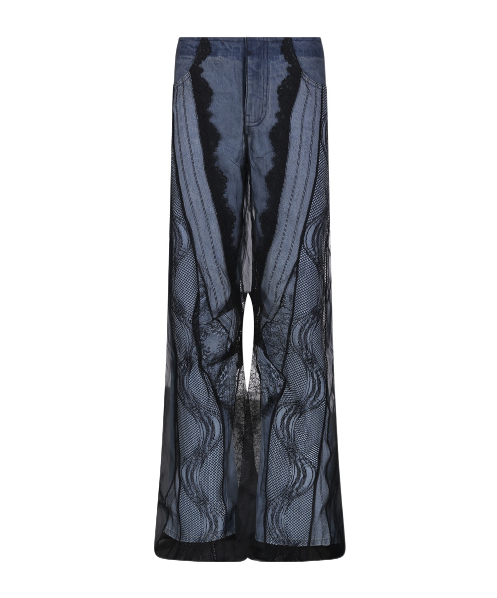 Christopher Esber Lace Embellished High Waist Trousers In Indigo/black