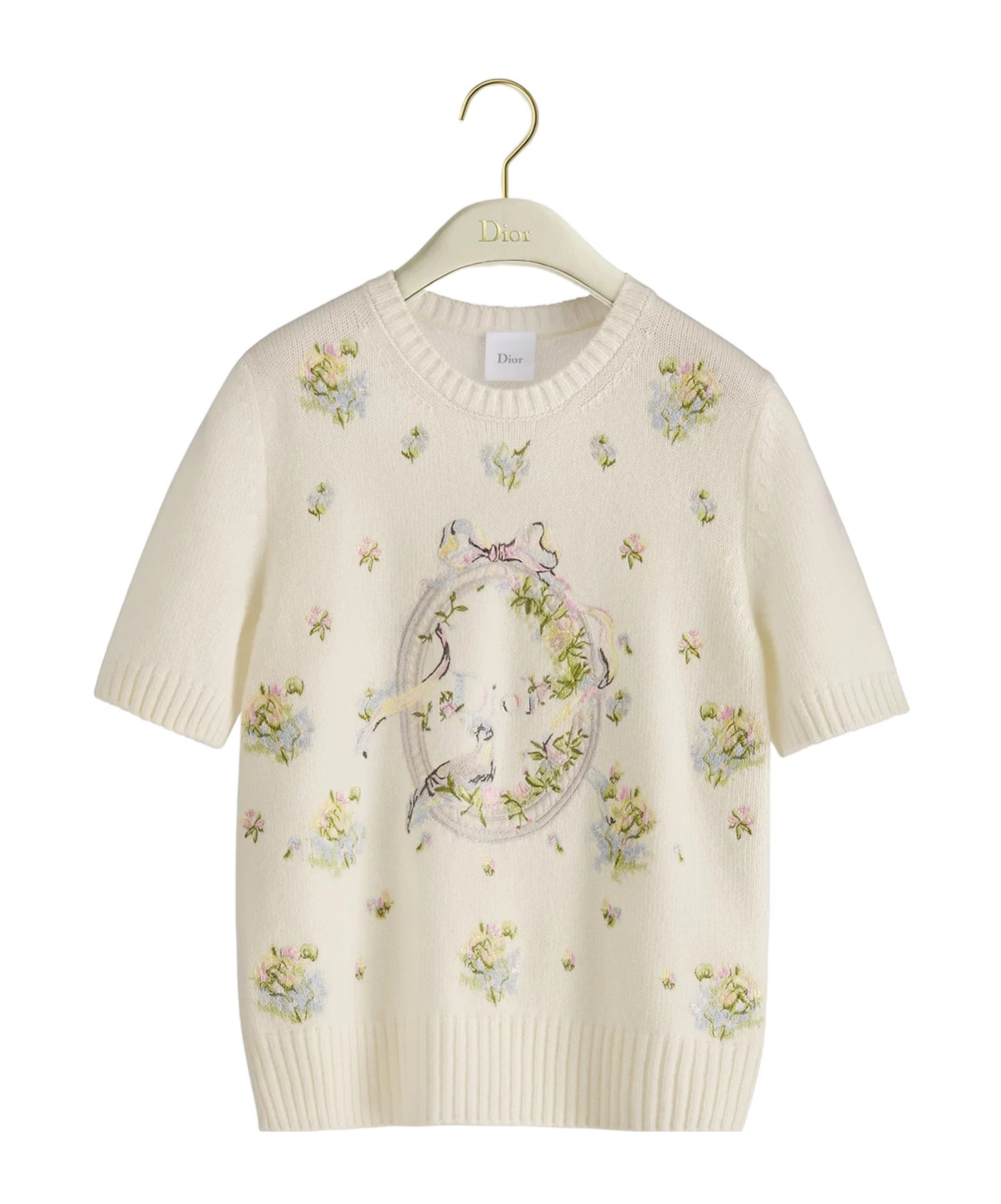 Dior Short-sleeved Embroidered Sweater In Neutral