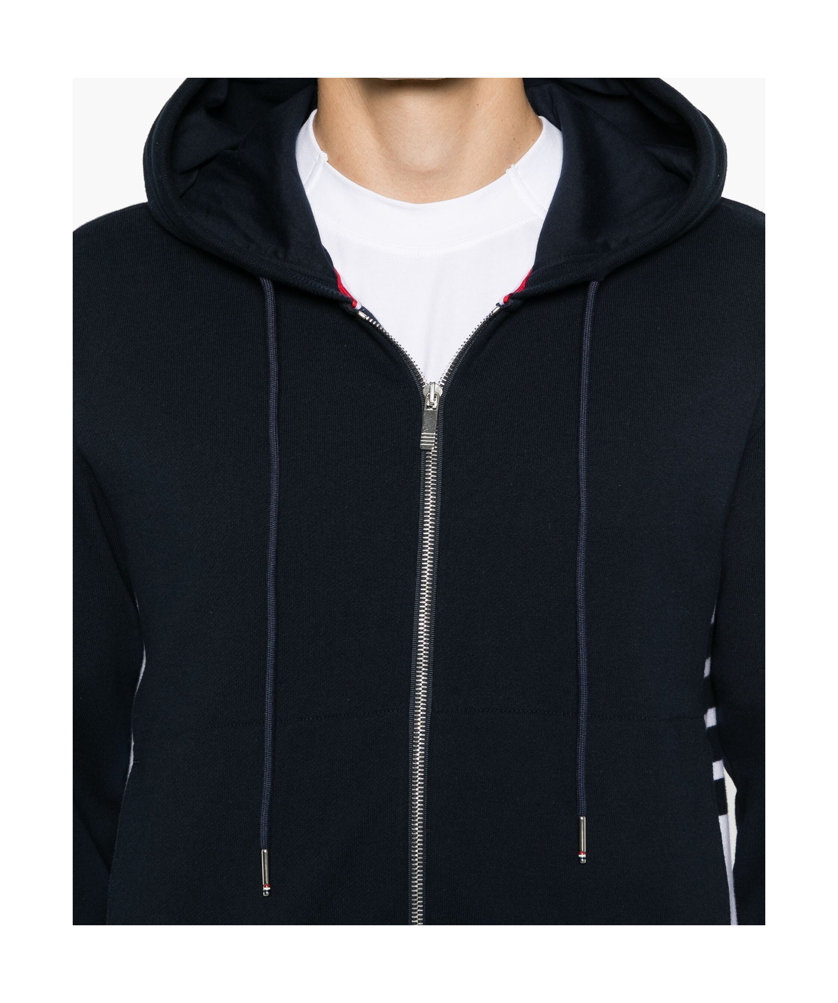 Thom Browne Zip Up Hoodie With Engineered 4 Bar In Color Blocked Solid In Blue