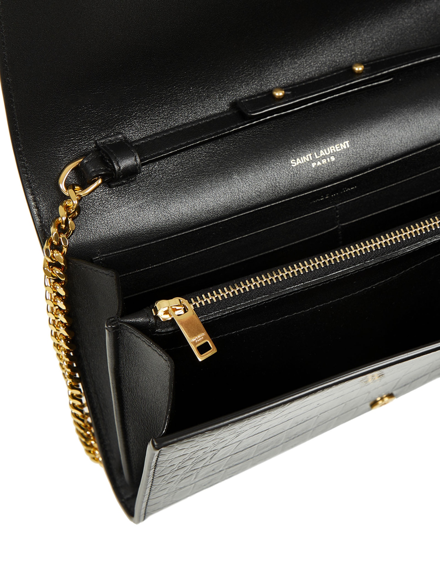Saint Laurent Kate Embossed Alligator Woc In Black