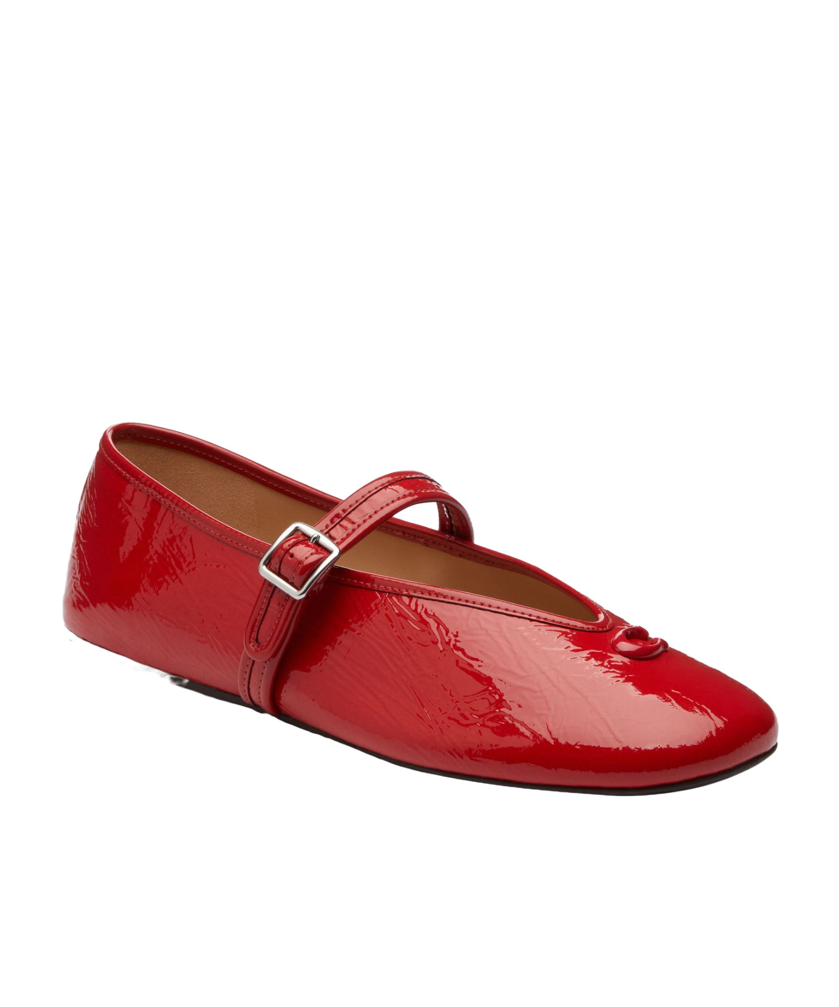 Coach Buckle-strap Patent Leather Ballet Flats In Red