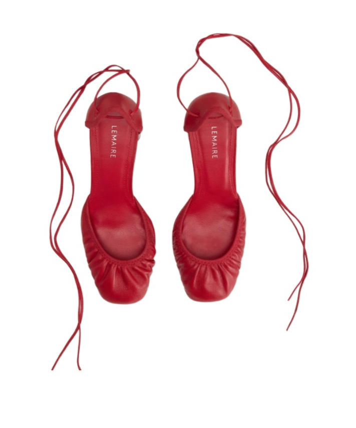 Lemaire 85mm Micro Ballerina 85 Gathered-toe Lace-up Flats In Red