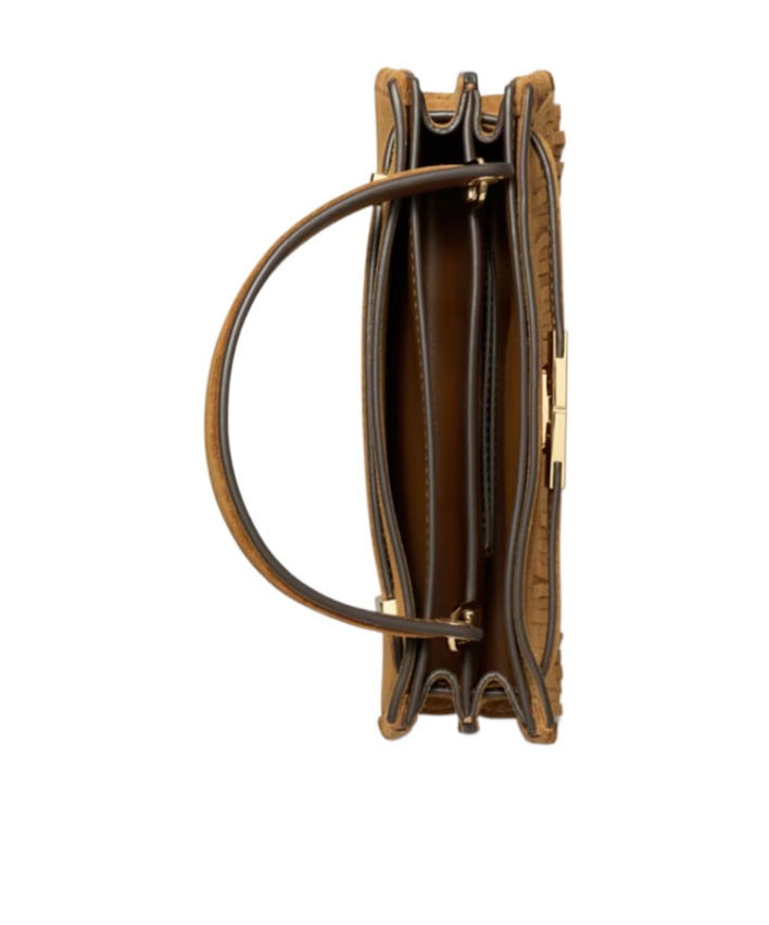 Tory Burch Mini Lee Radziwill Suede Fringe Top-handle Bag In Brown