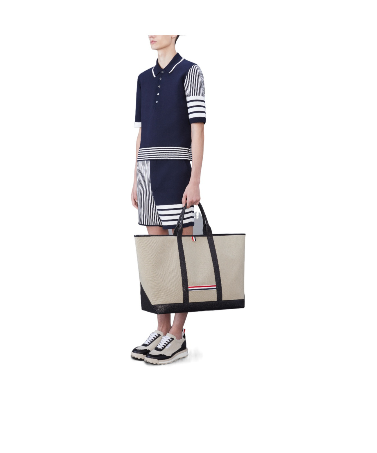 Thom Browne Rwb-stripe Tote Bag In Nude