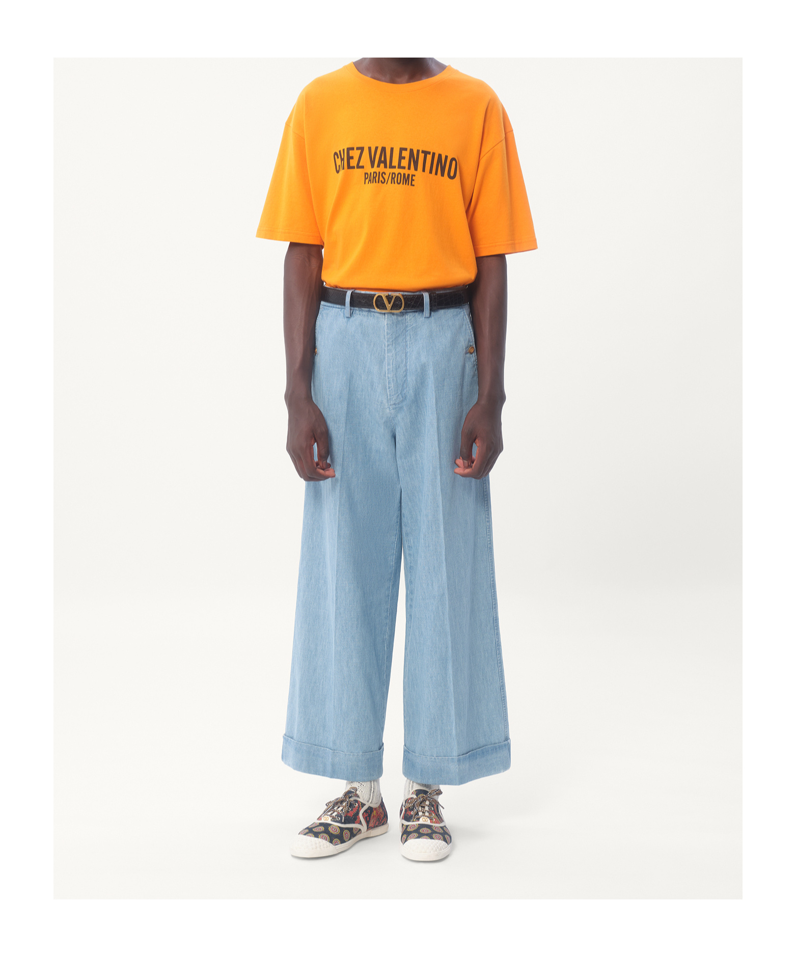 Valentino Cotton T-shirt With Chez Print In Orange