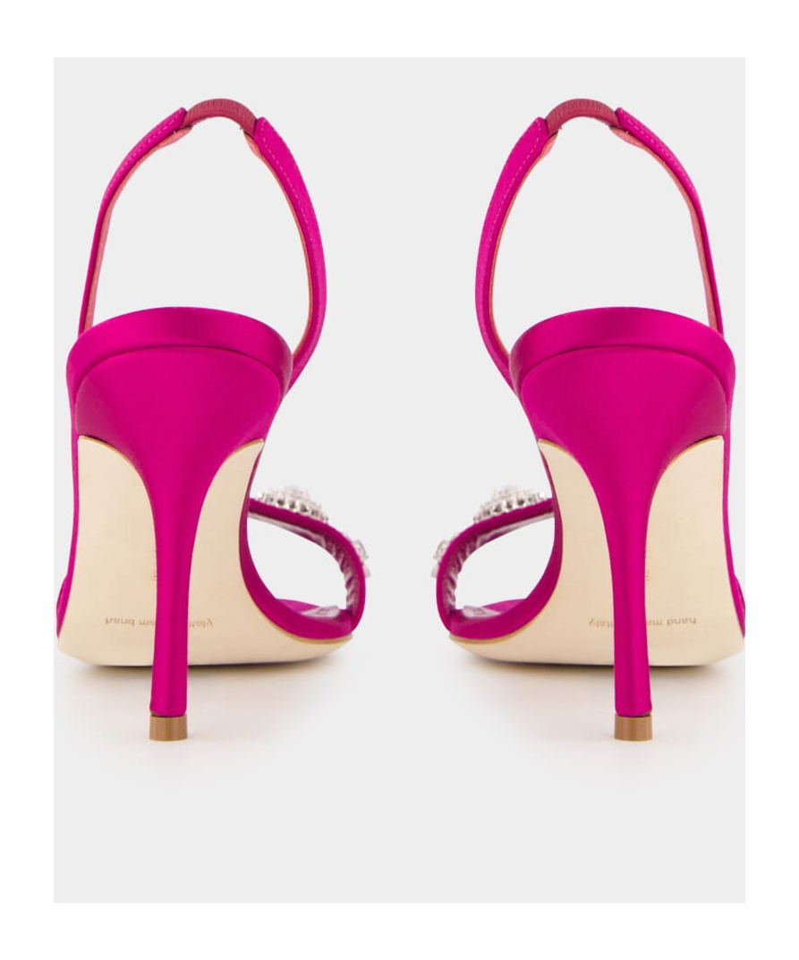 Manolo Blahnik Pink Satin Embellished Slingback Sandals In Pink