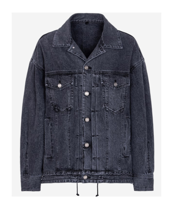 Juunj Long-sleeved Denim Coat In Black