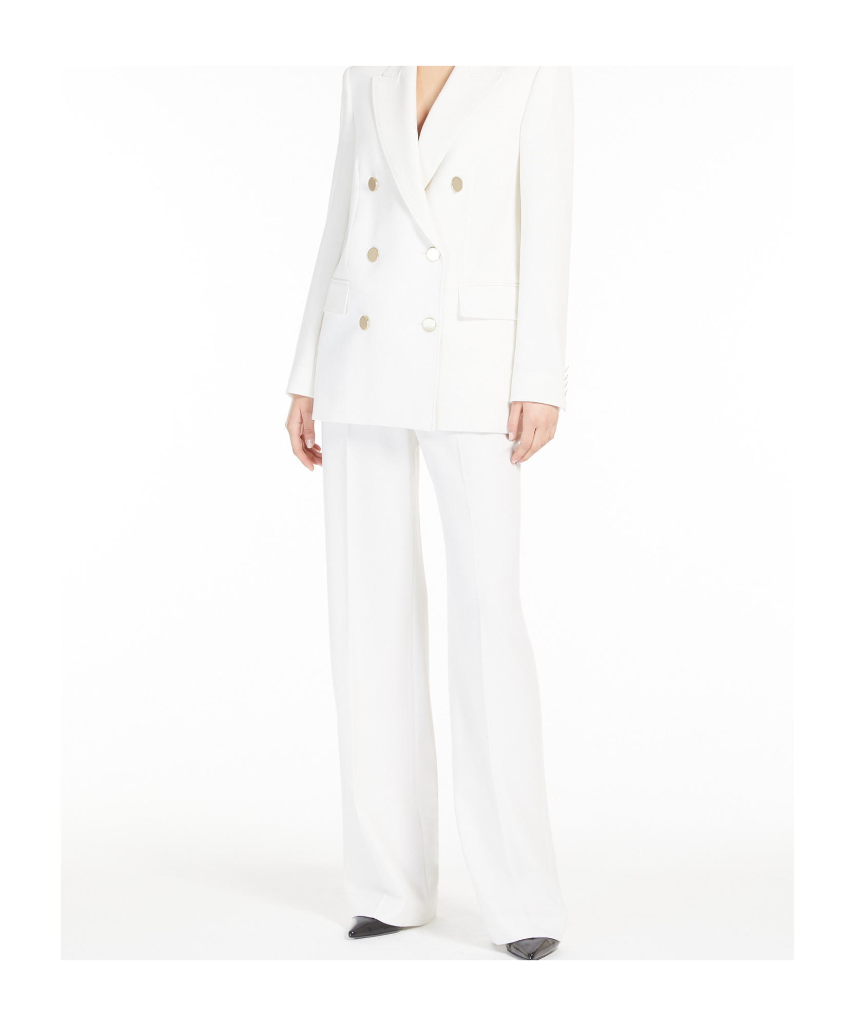 Max Mara Straight Wool Satin Trousers In White