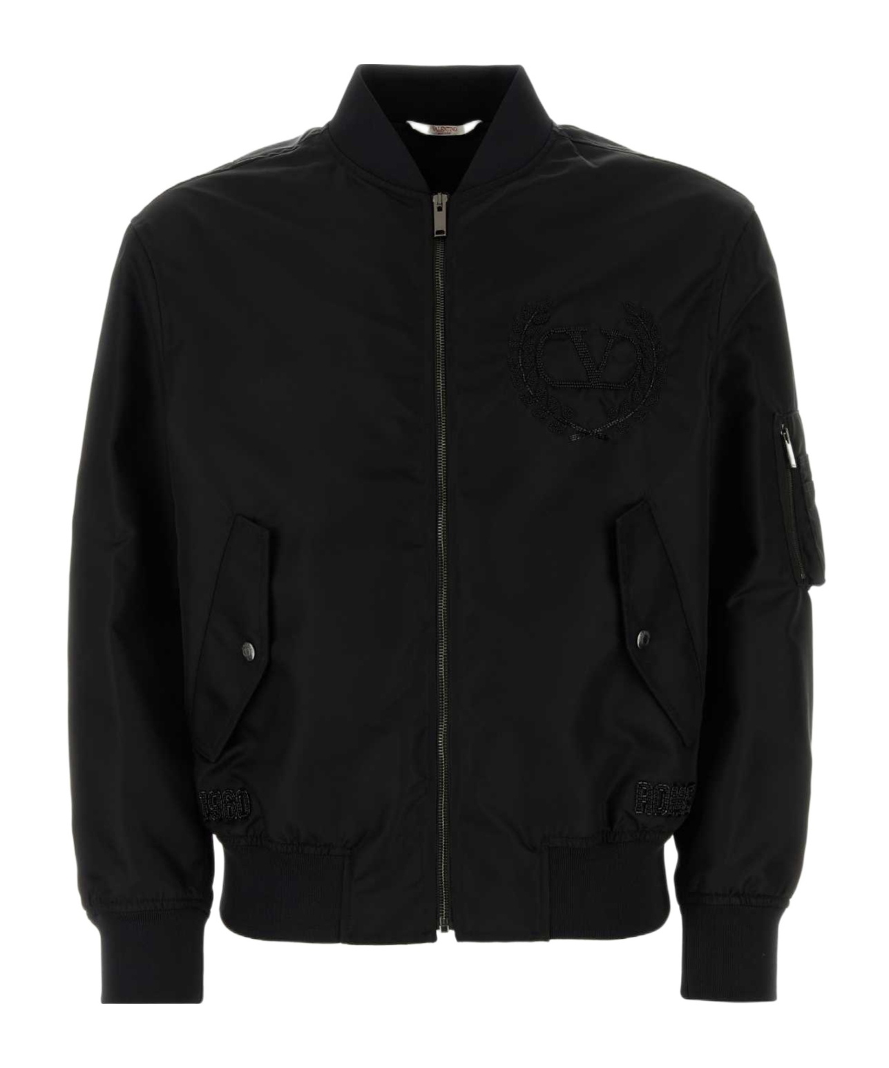 Valentino Sequin-embellished Zip-up Bomber Jacket In Black