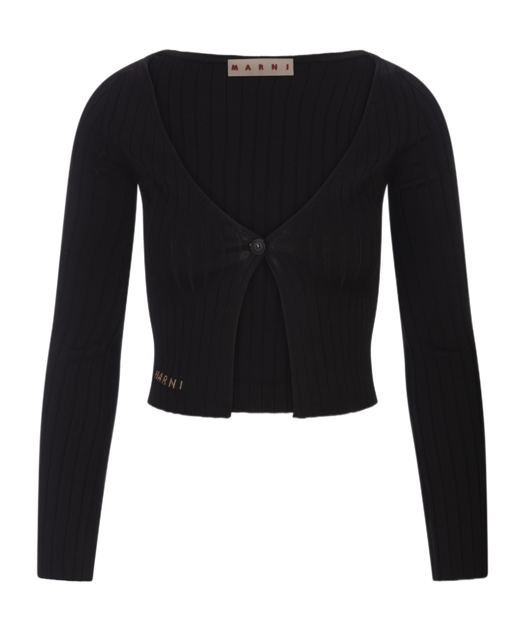 Marni Logo Intarsia Ribbed Cardigan In Black