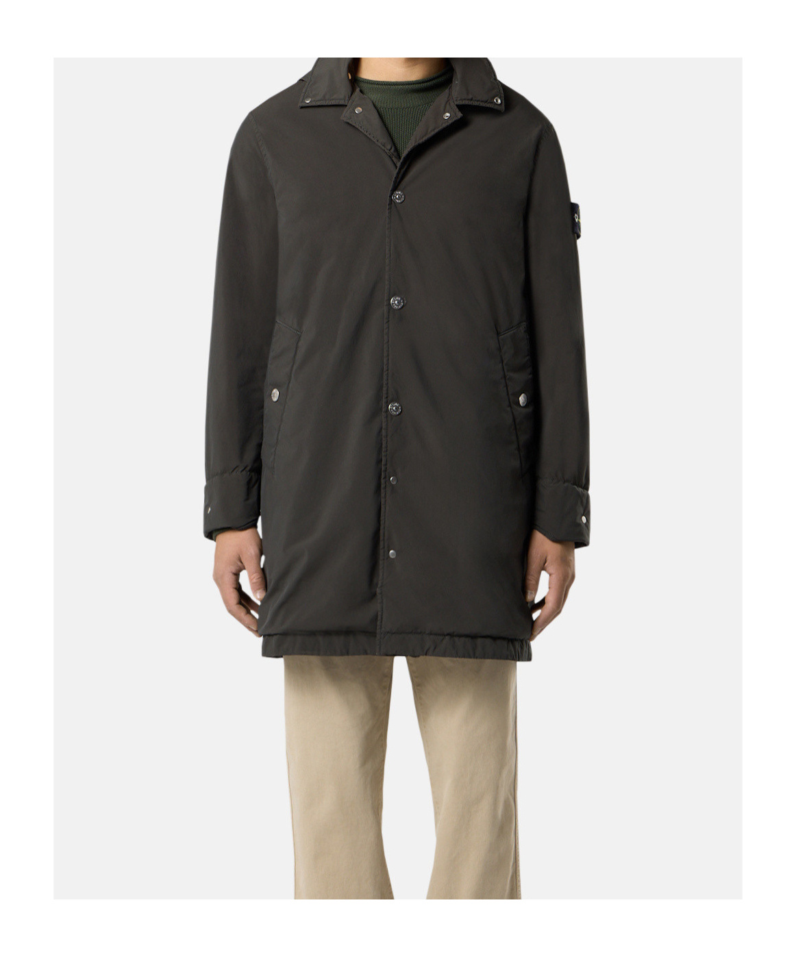 Stone Island Hooded Buttoned Coat In Brown