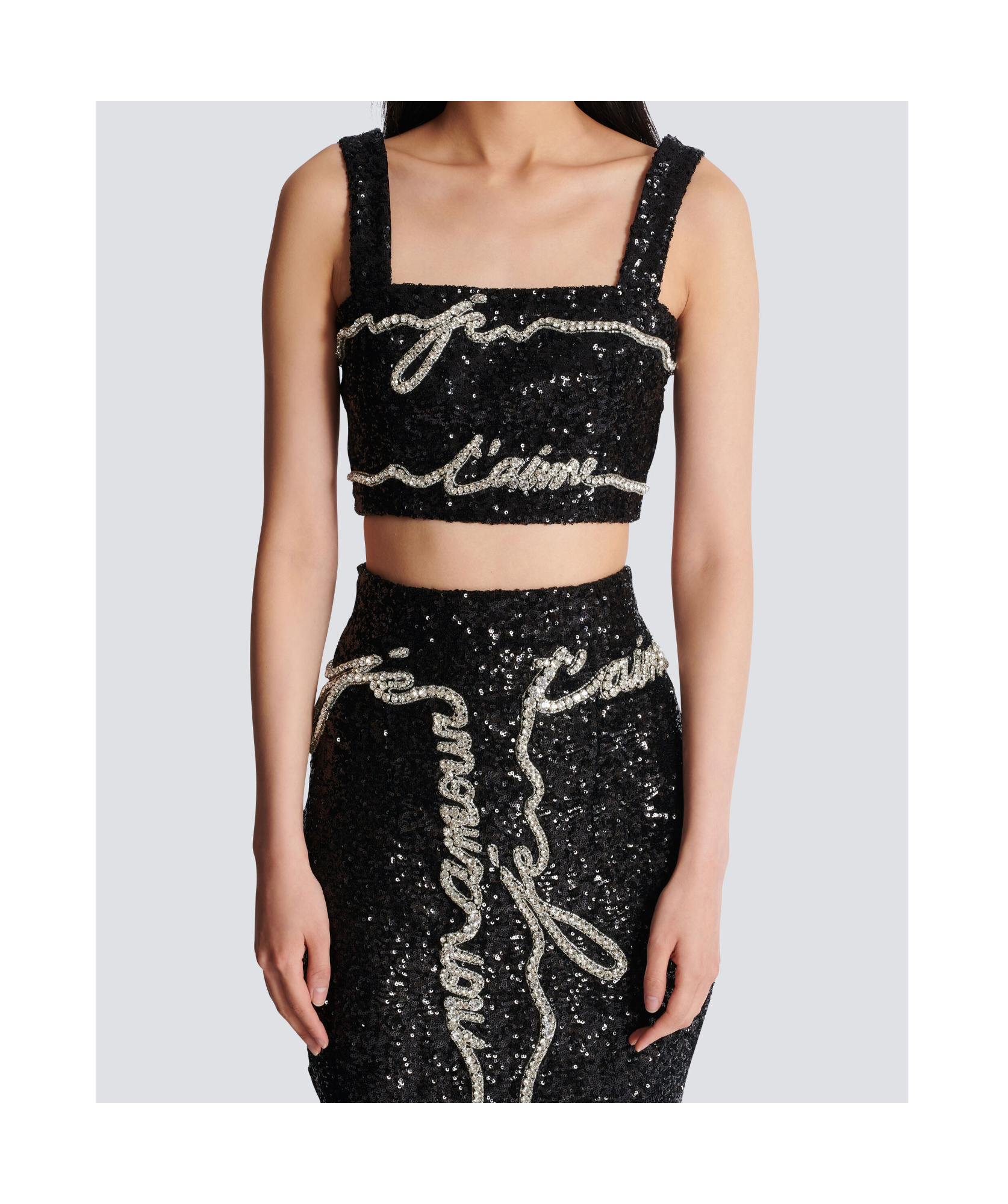 Shop Balmain Cropped Top With 'love Letter' Embroidery In Black