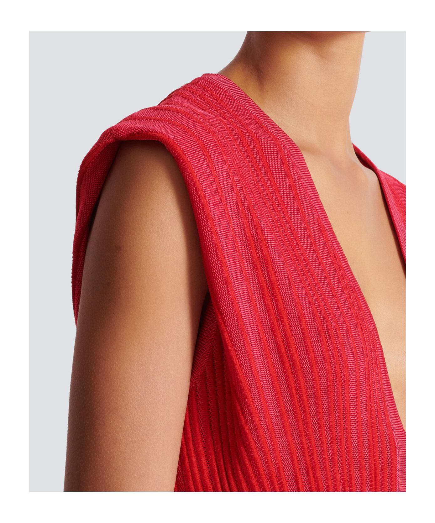Balmain Striped Knitted Mini Dress In Red