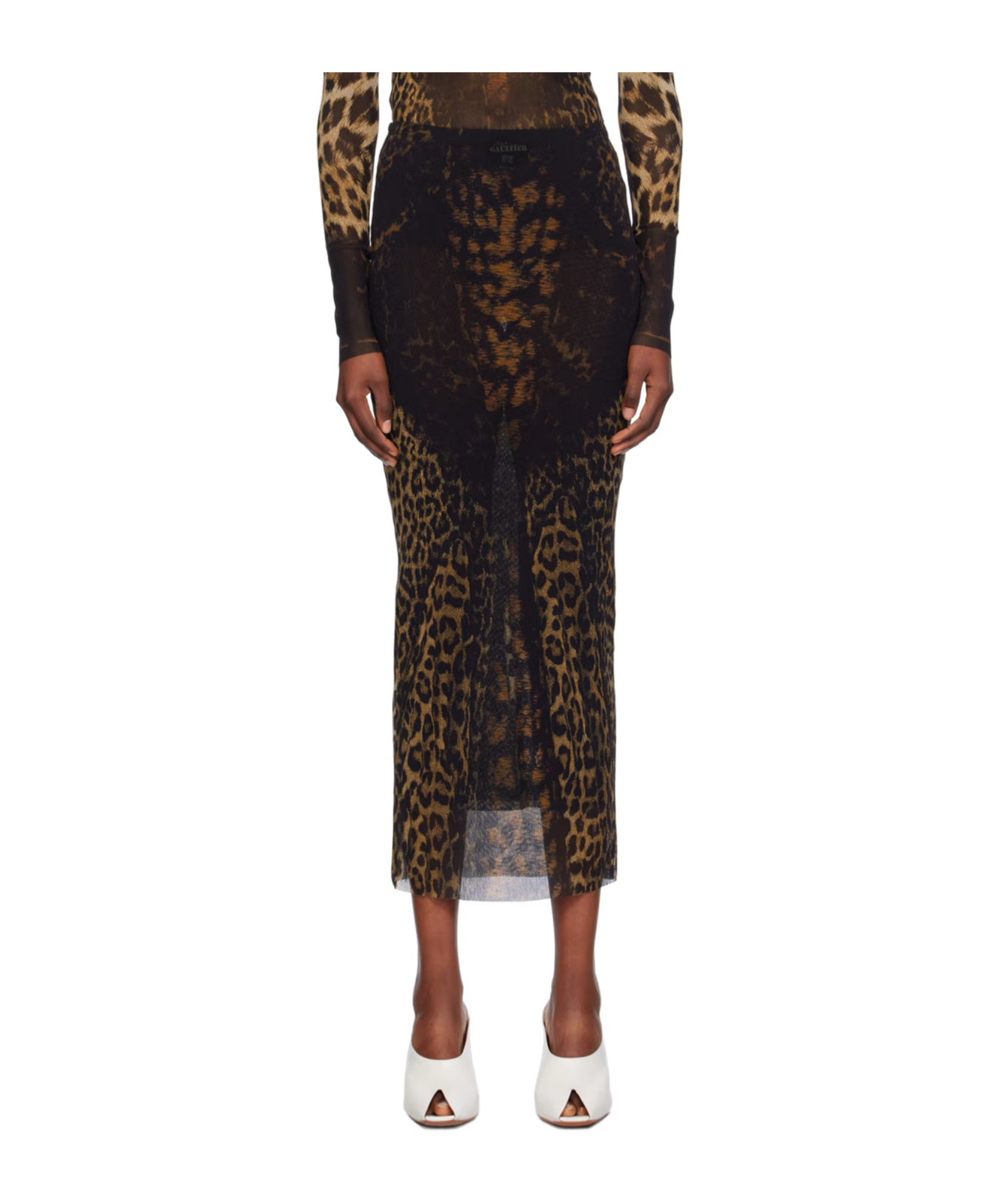 Jean Paul Gaultier Leopard Print Skirt In Black
