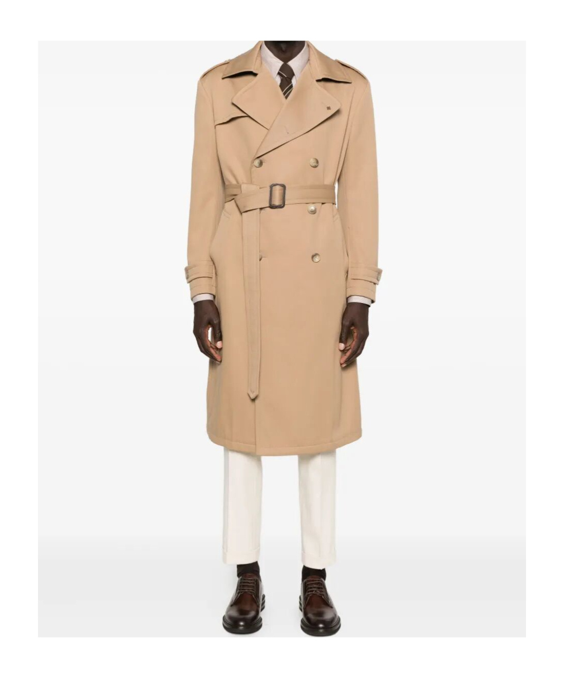 Tagliatore Double-breasted Belted Trench Coat In Brown