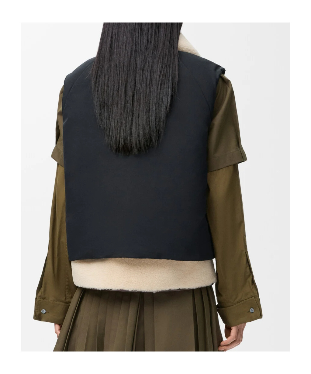 Loewe Puffer Vest In Shearling And Cotton Blend In Multi