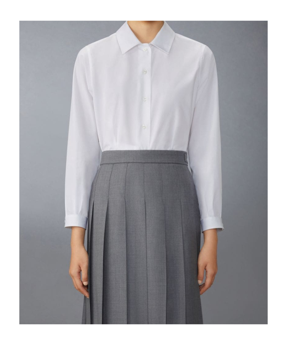Thom Browne Long Sleeve Tucked Blouse In Poplin White In White