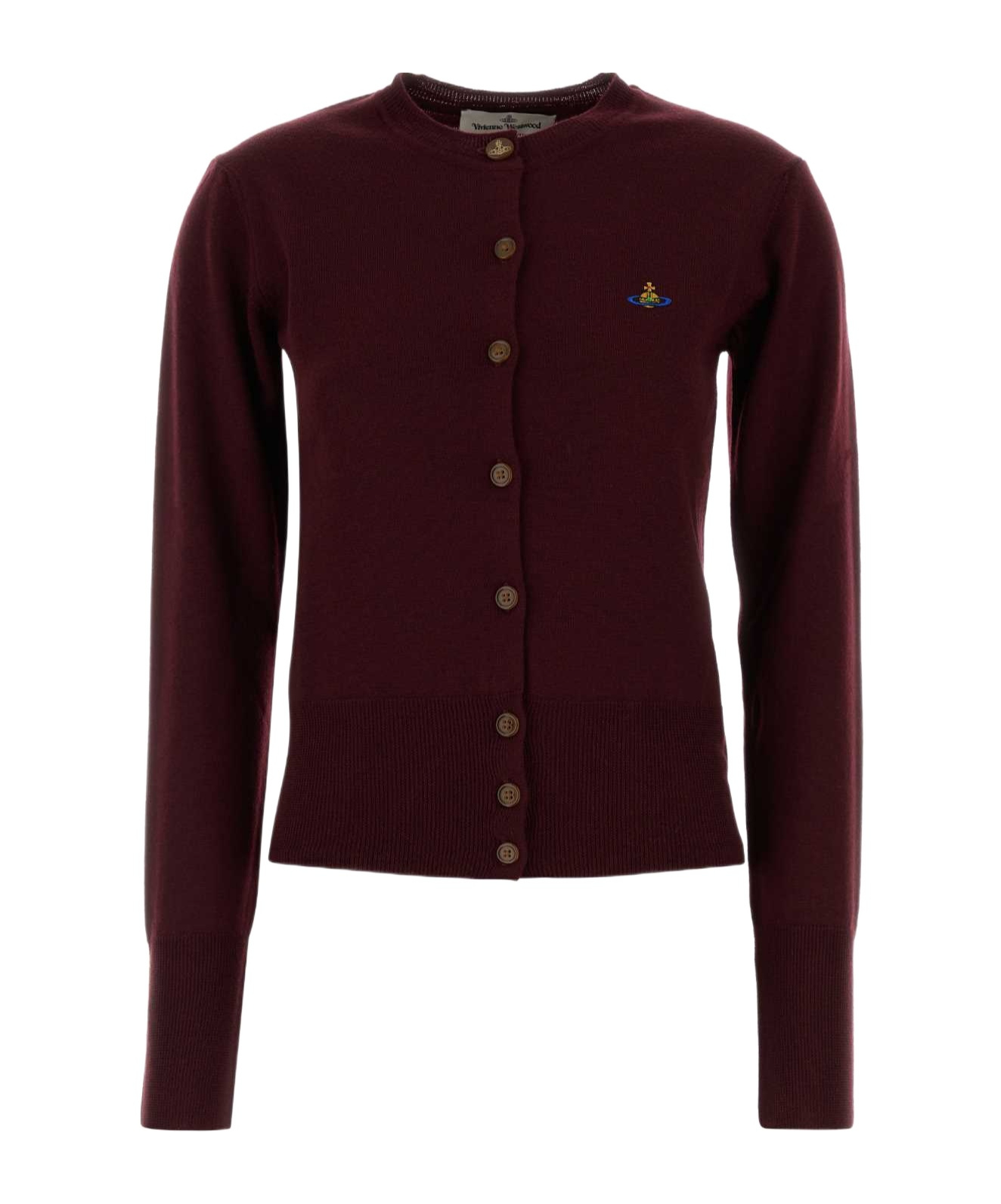 Vivienne Westwood Wool Cardigan With Long Sleeves And Crew Neck In Red