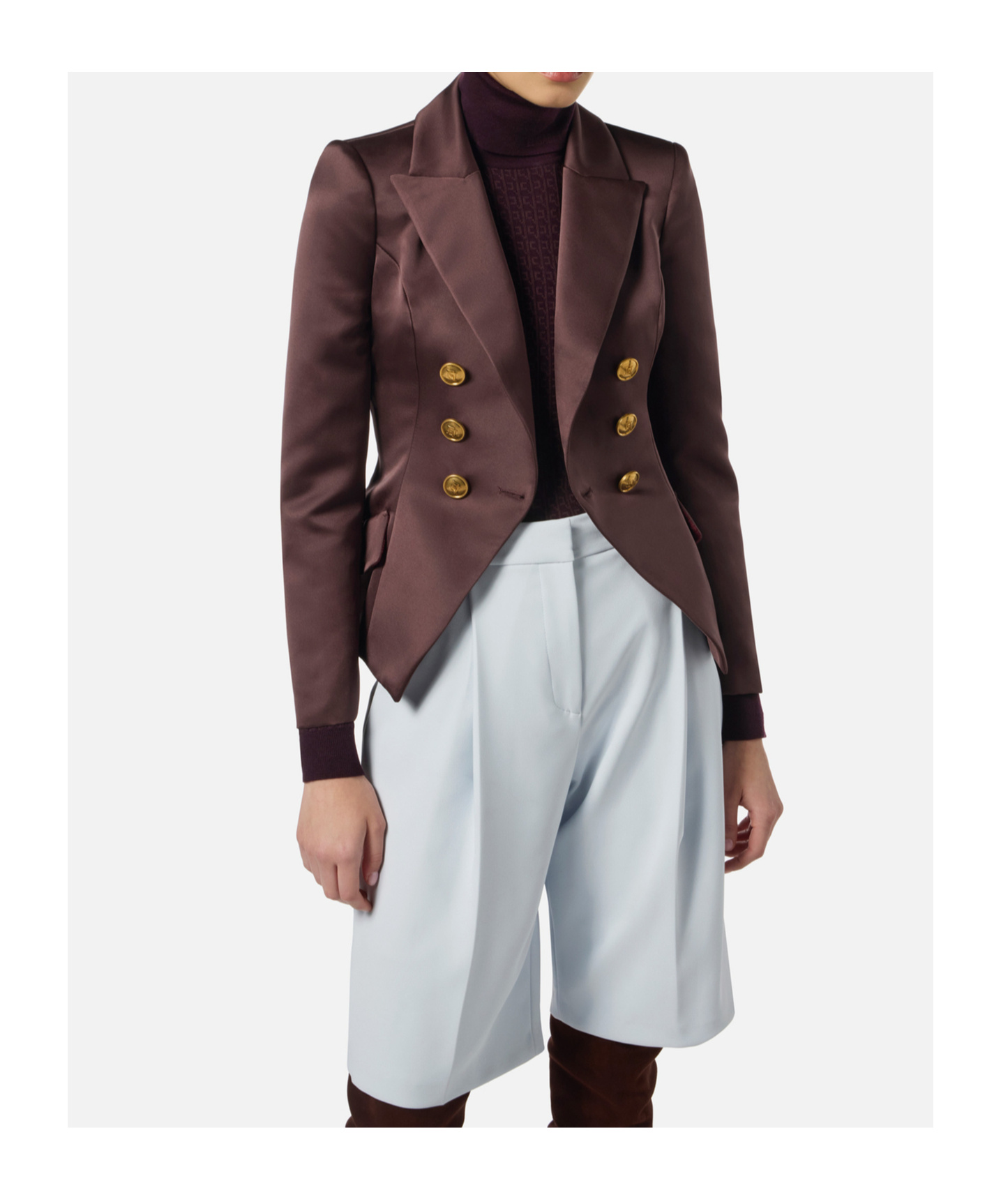 Elisabetta Franchi Duchess Satin Jacket With Jewel Buttons In Red