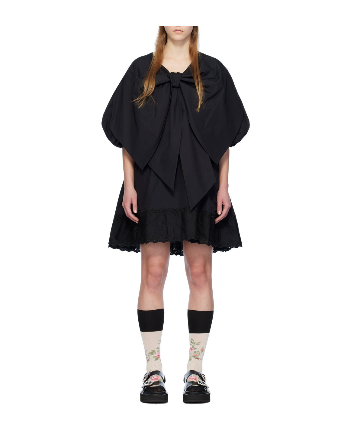 Simone Rocha Puffed Sleeve Mini Dress In Black Polyamide In Black