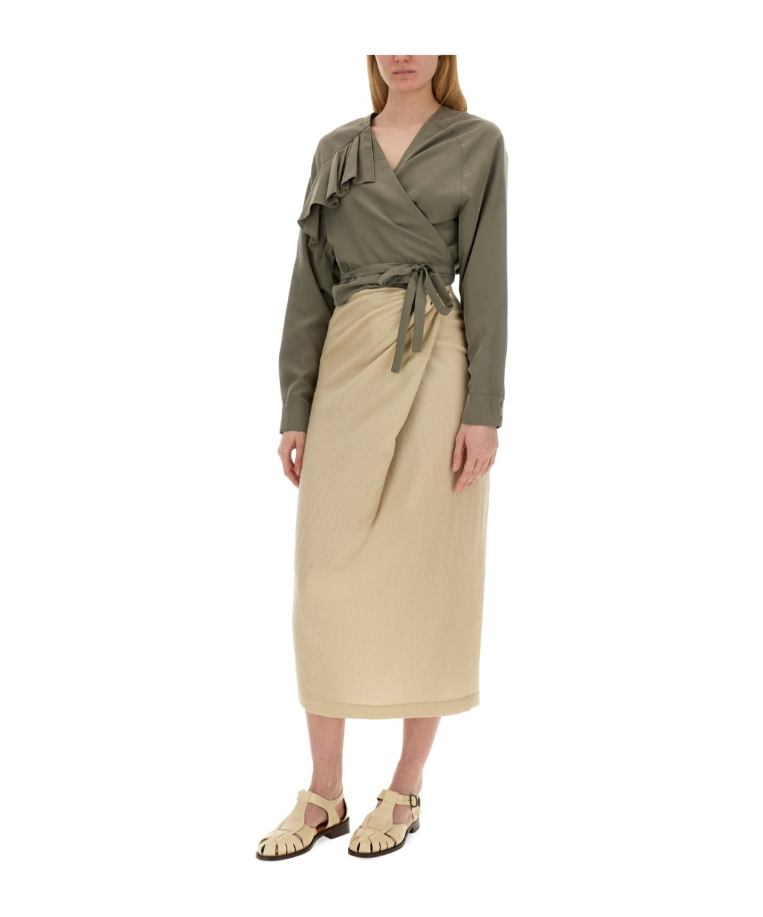Alysi Wrap-effect Midi Skirt In Nude