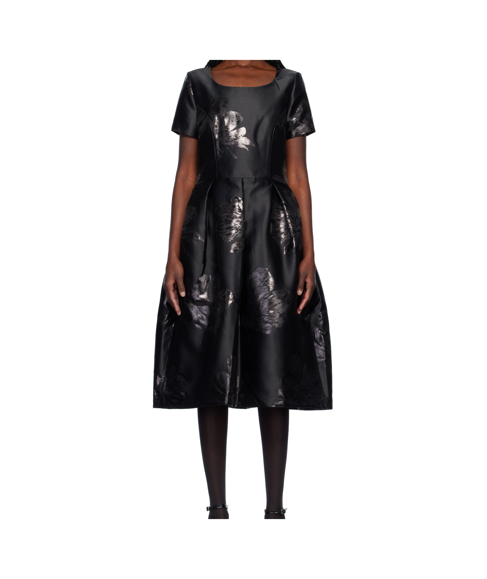 COMME DES GARÇONS BLACK JACQUARD FLORAL PATTERN MIDI DRESS 