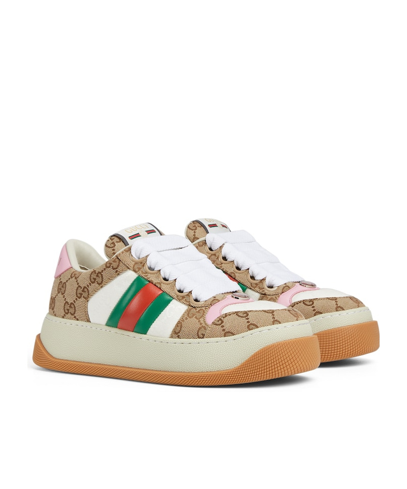 Gucci Multicolor Gg Fabric Double Screener Sneakers In White