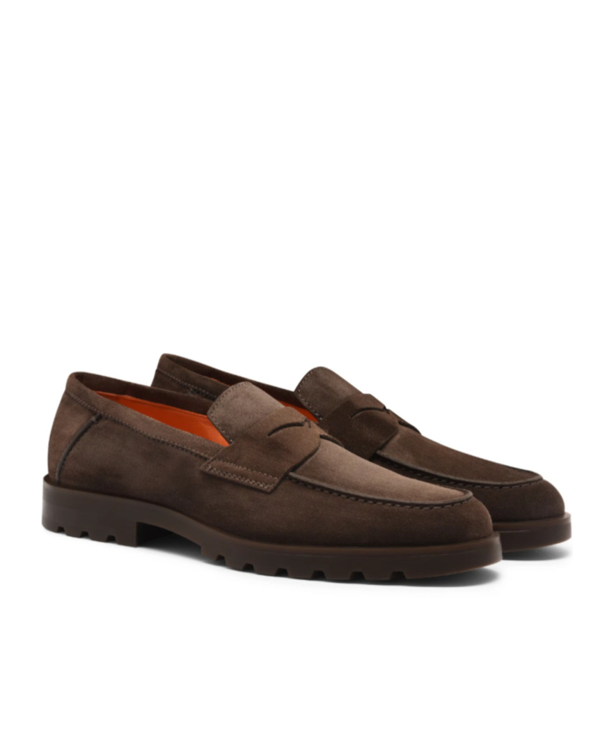 Santoni Men's Rock Suede Lug Sole Penny Loafers