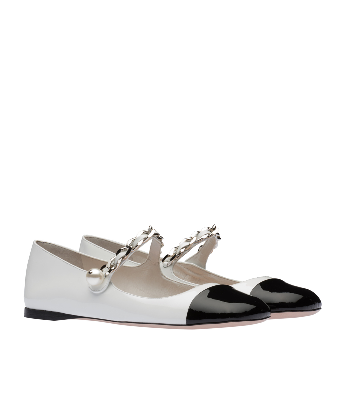 Miu Miu Pearl-detail Leather Ballerina Shoes In White