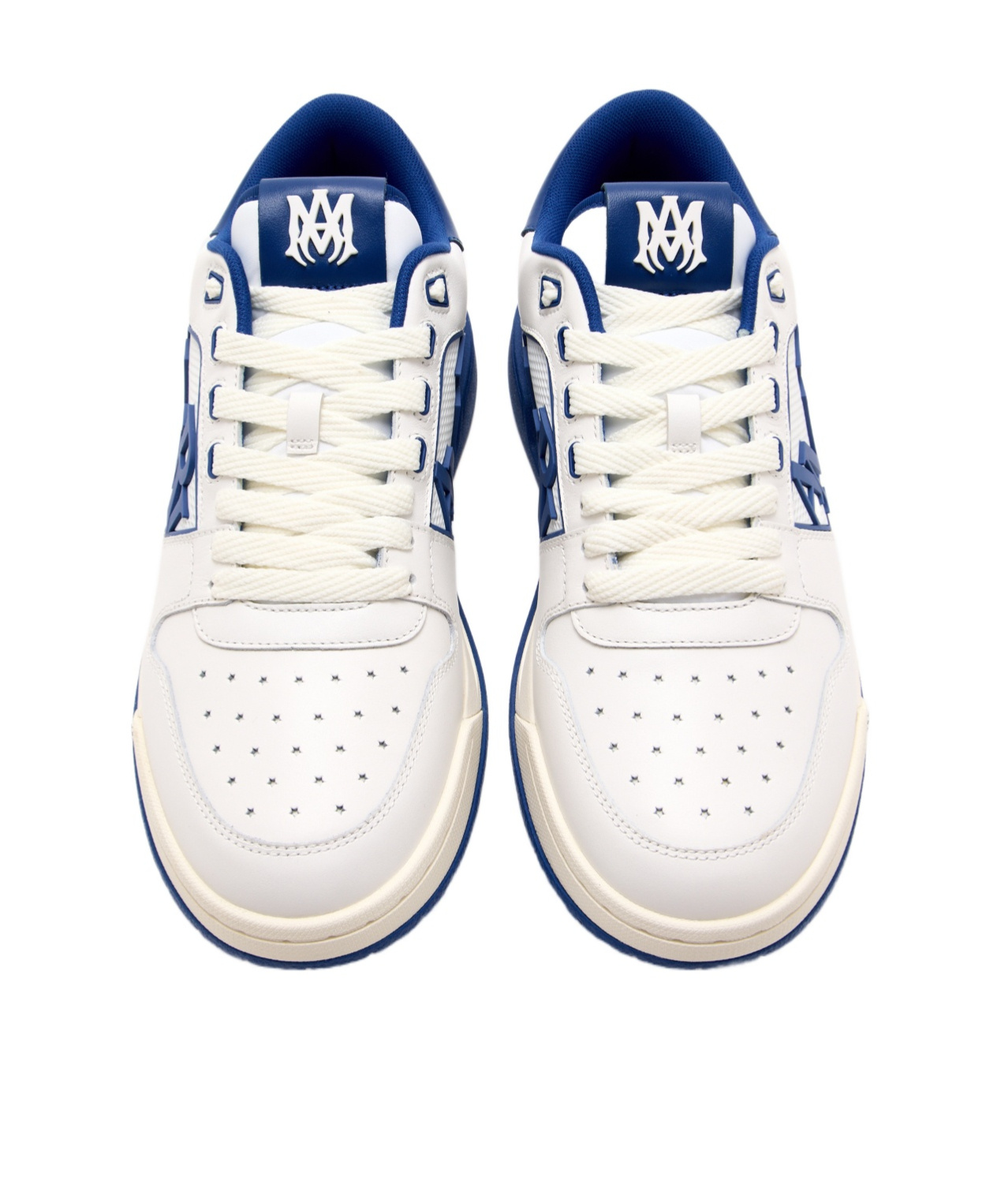 Amiri White And Blue Low Top Sneakers With Contrasting Logo Lettering In Cotton Man In White Blue
