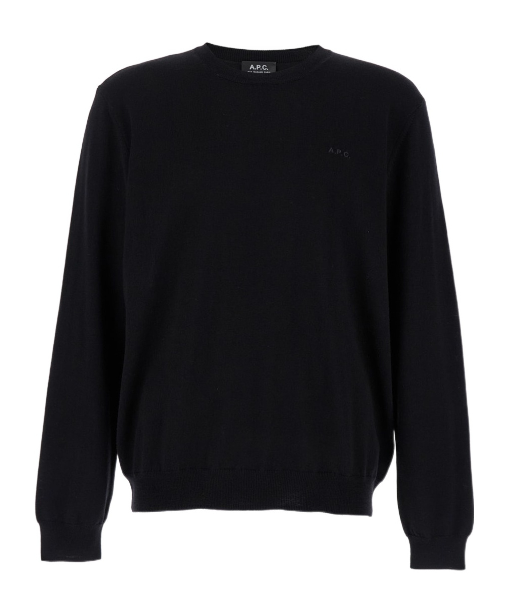 Apc Black Crewneck Sweater With A.p.c. Embroidery In Black