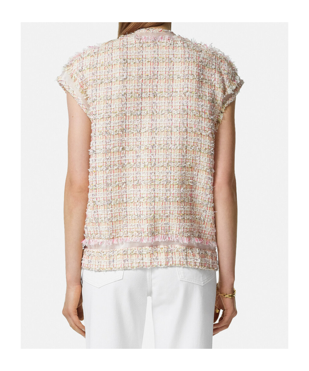 Versace Fancy Metallic Tweed Vest In Nude