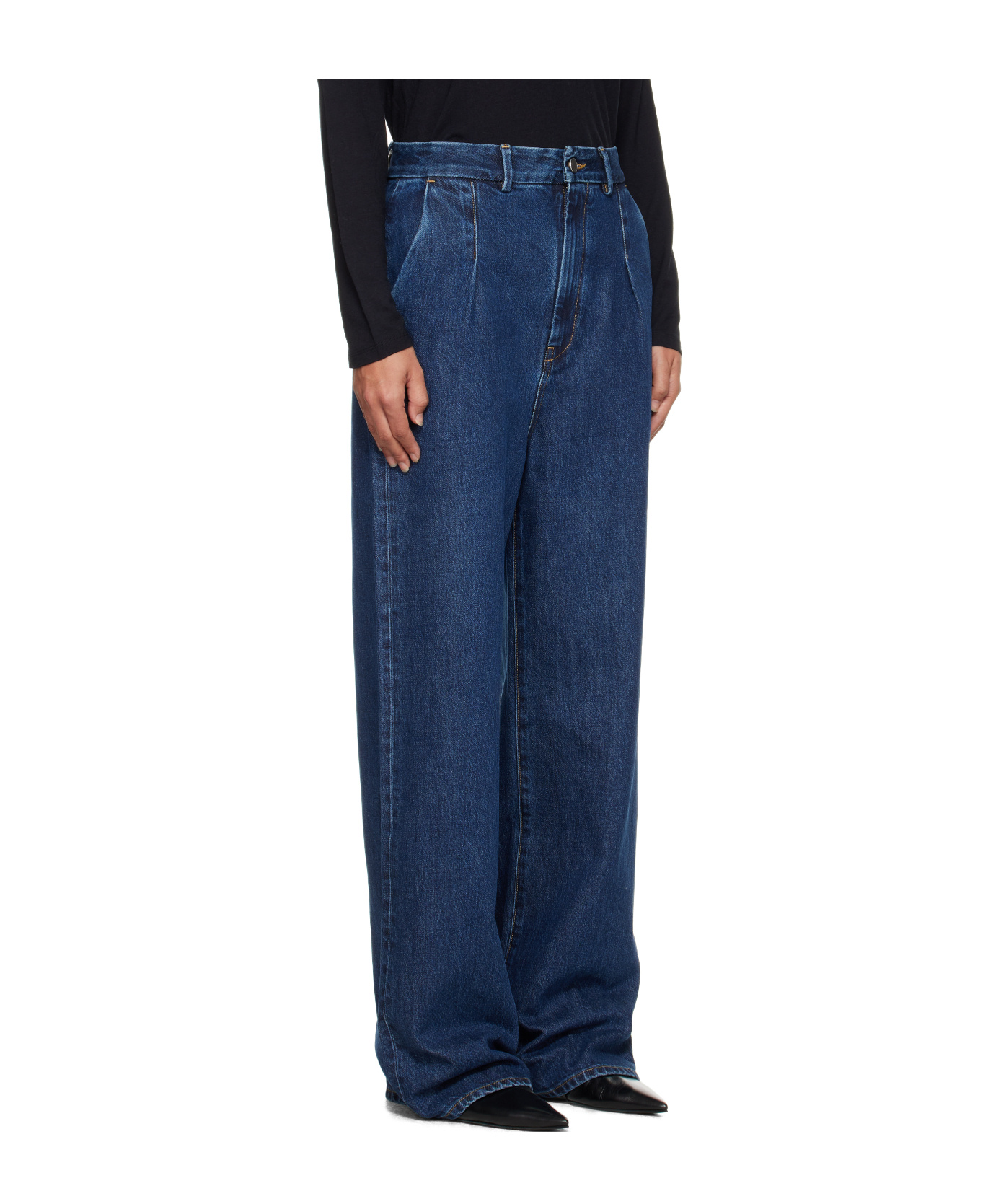 Loulou De Saison Pleated Straight Leg Jeans In Blue