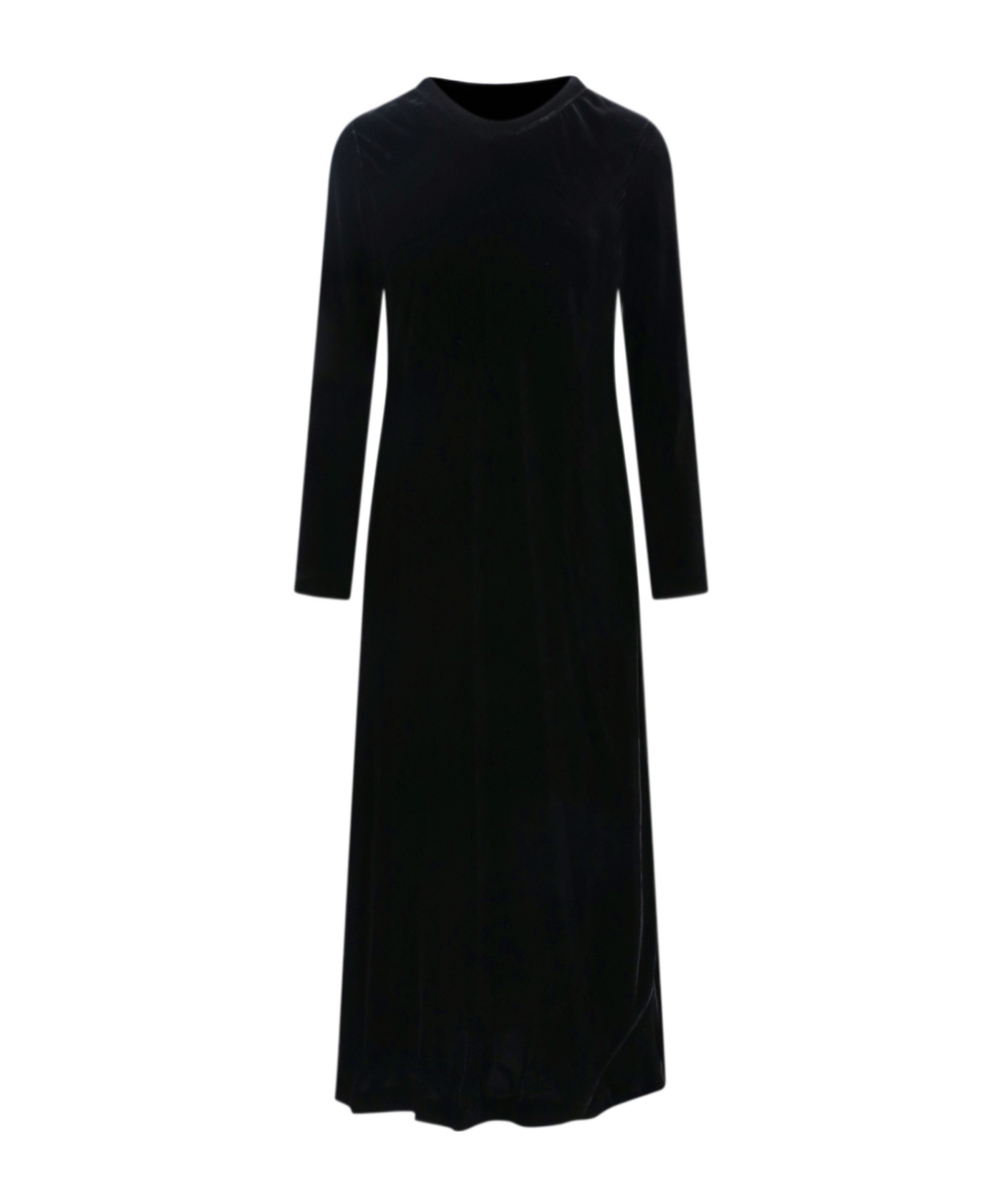 Aspesi Velvet Dress With Long Sleeves And Round Neckline In Black