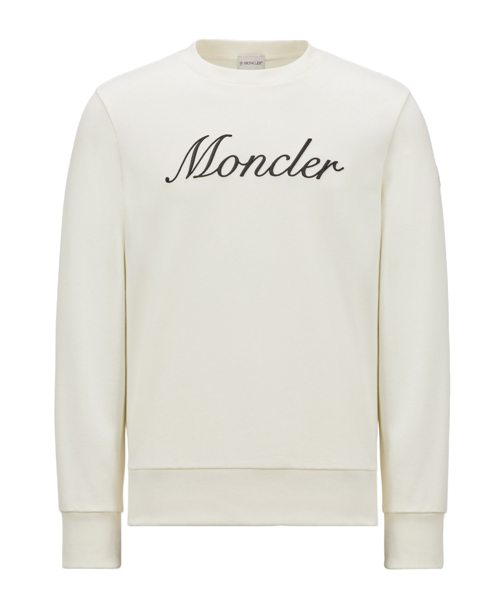 Shop Moncler Embroidered Logo Cotton Sweatshirt In White