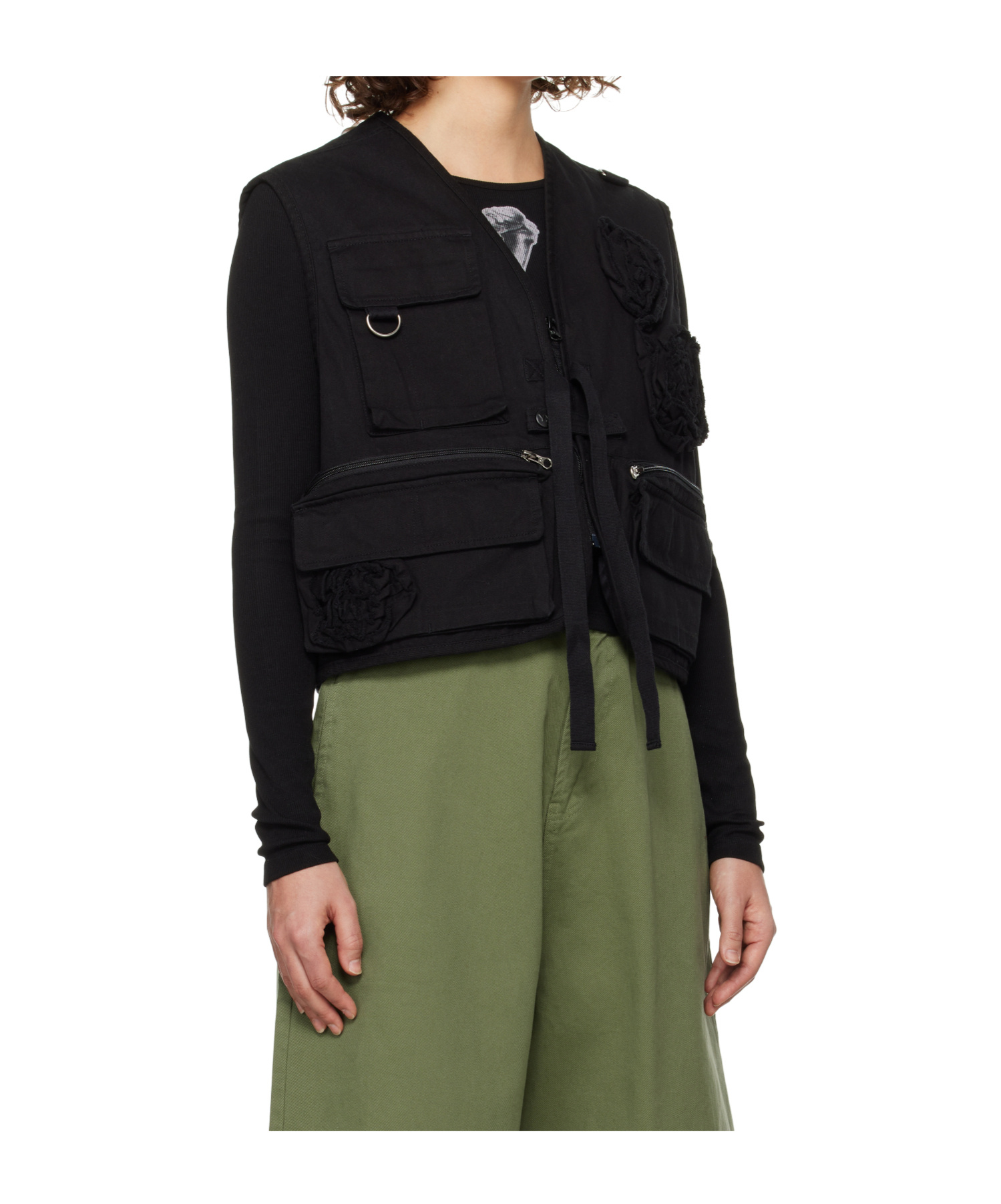 Open Yy Applique Work Vest In Black
