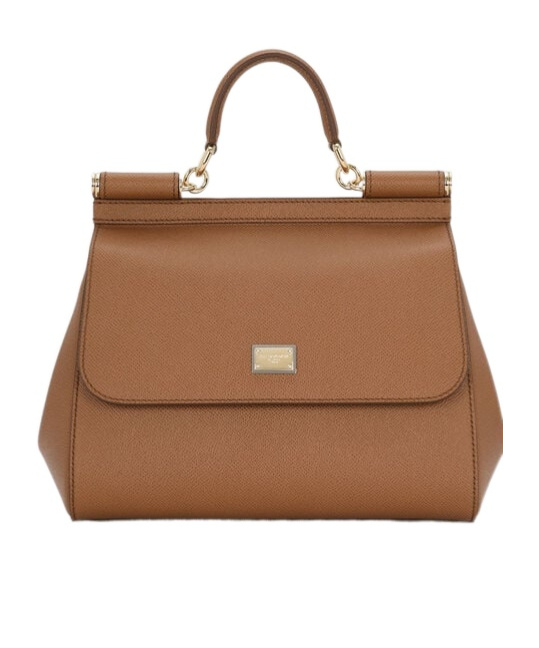 Dolce & Gabbana Large Sicily Top Handle Bag In Dauphine Leather In Brown