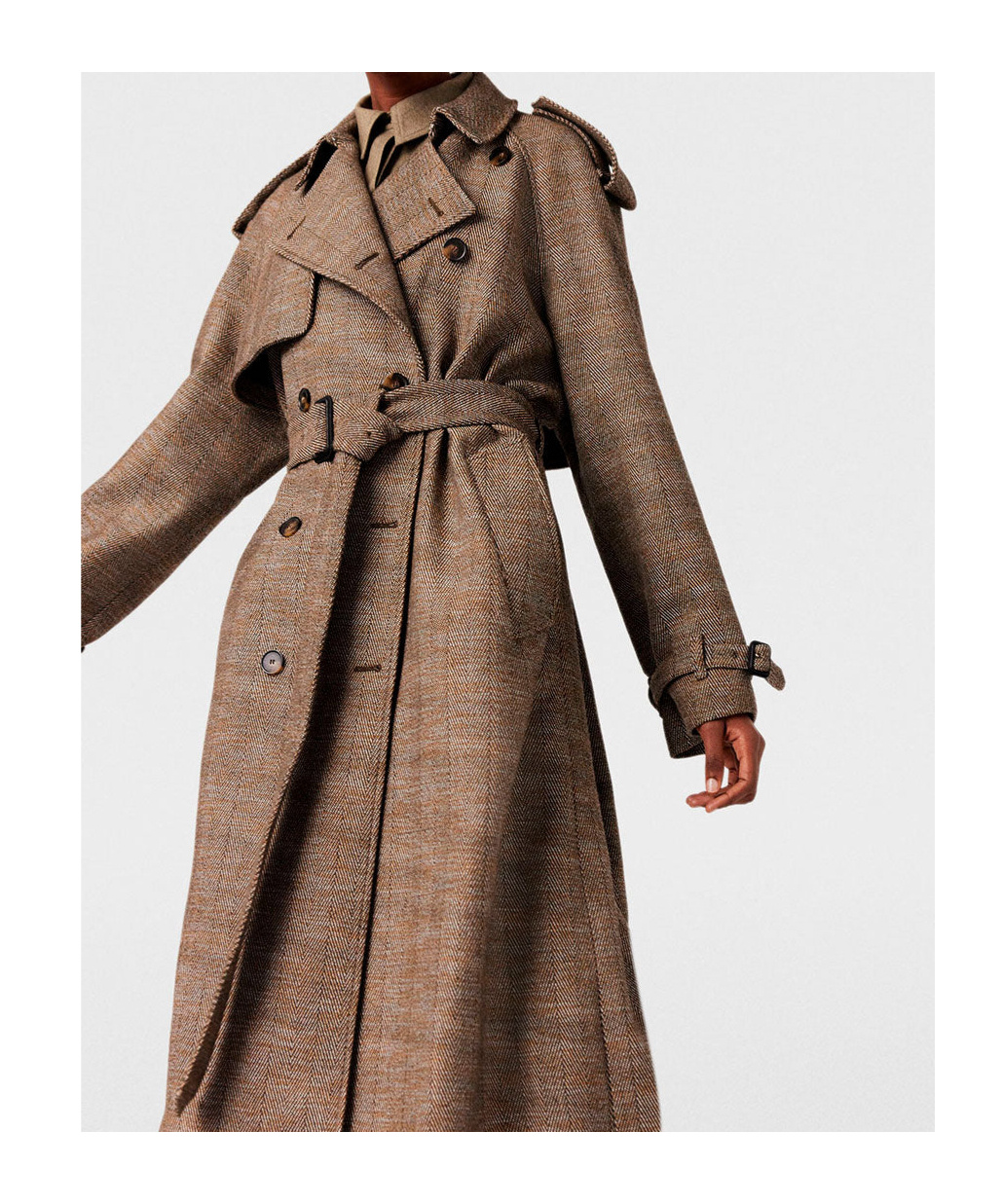 Stella Mccartney Belted Waist Herringbone Trench Coat In Green
