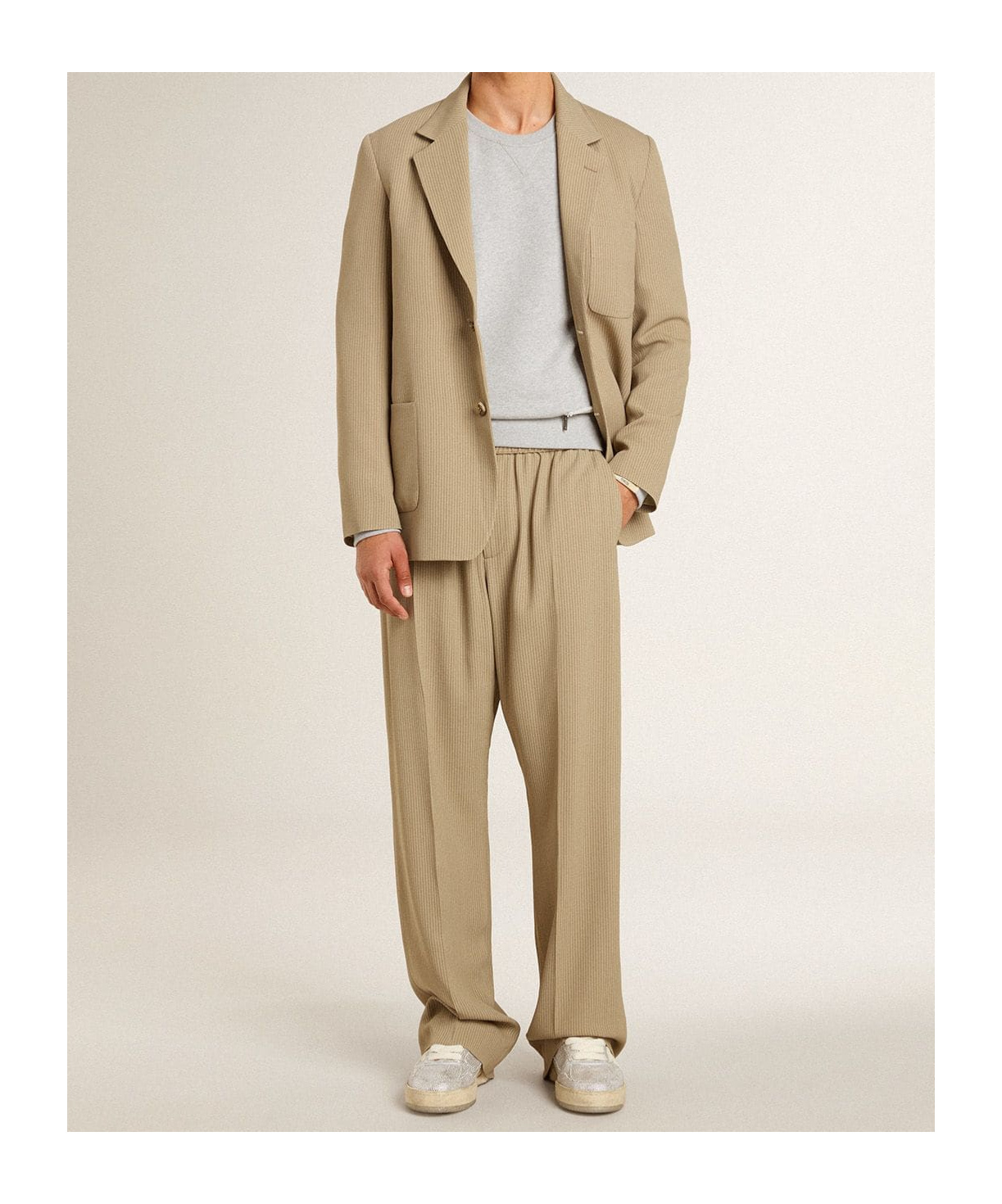 Golden Goose Journey Ms Decontructed Jacket Lowell Pinstripe Blend Viscose Fabric In Nude