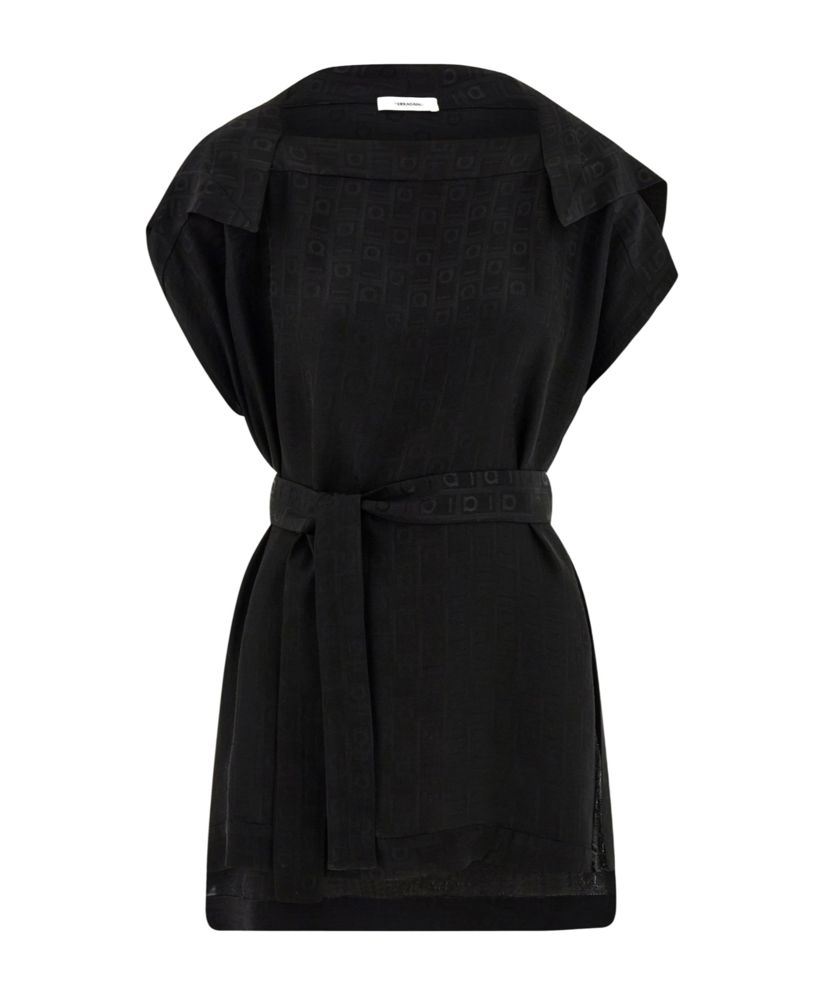 Ferragamo Gancini-print Belted Blouse In Black