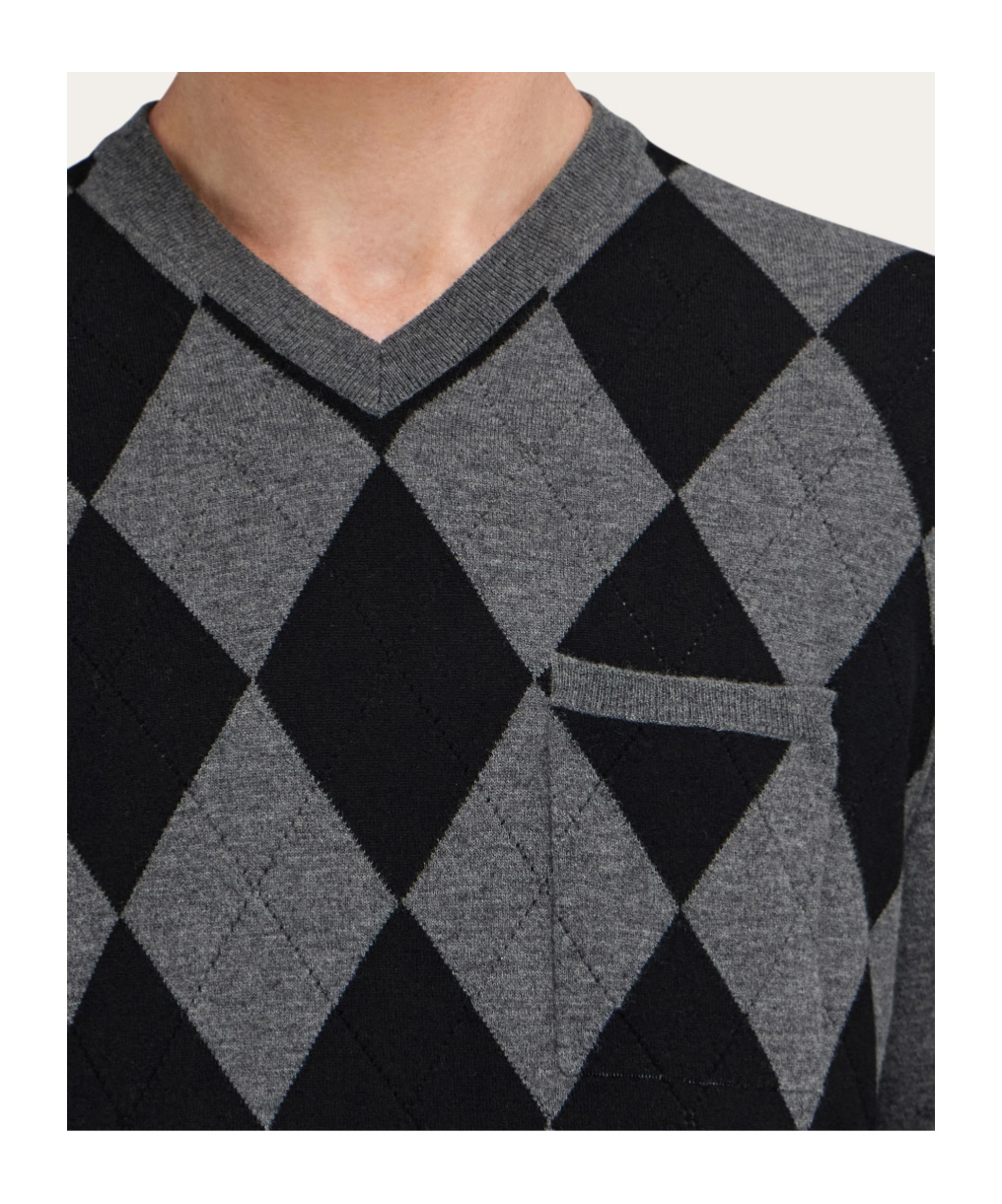 Ferragamo Argyle Pocket V-neck Sweater In Gray
