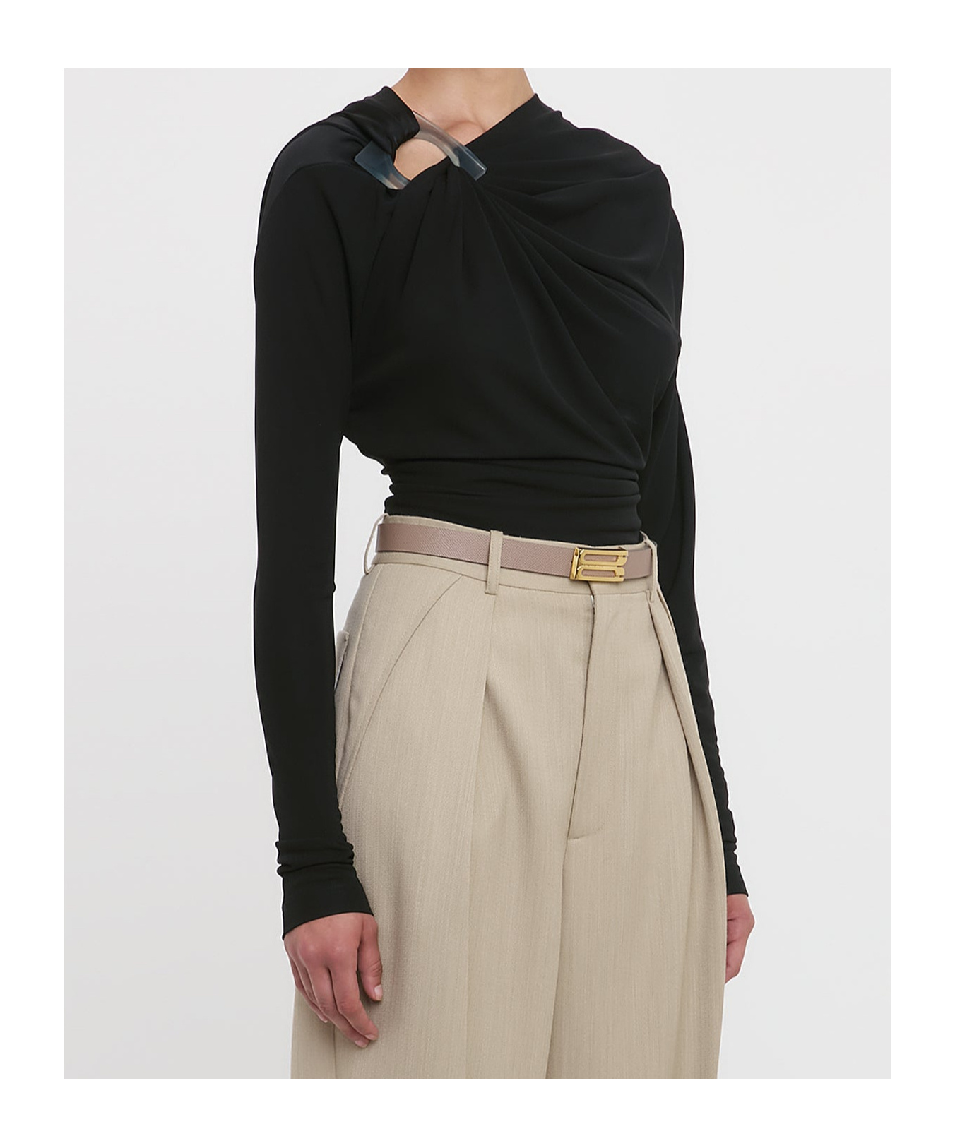 Victoria Beckham Long-sleeved Draped Knitted Top In Black