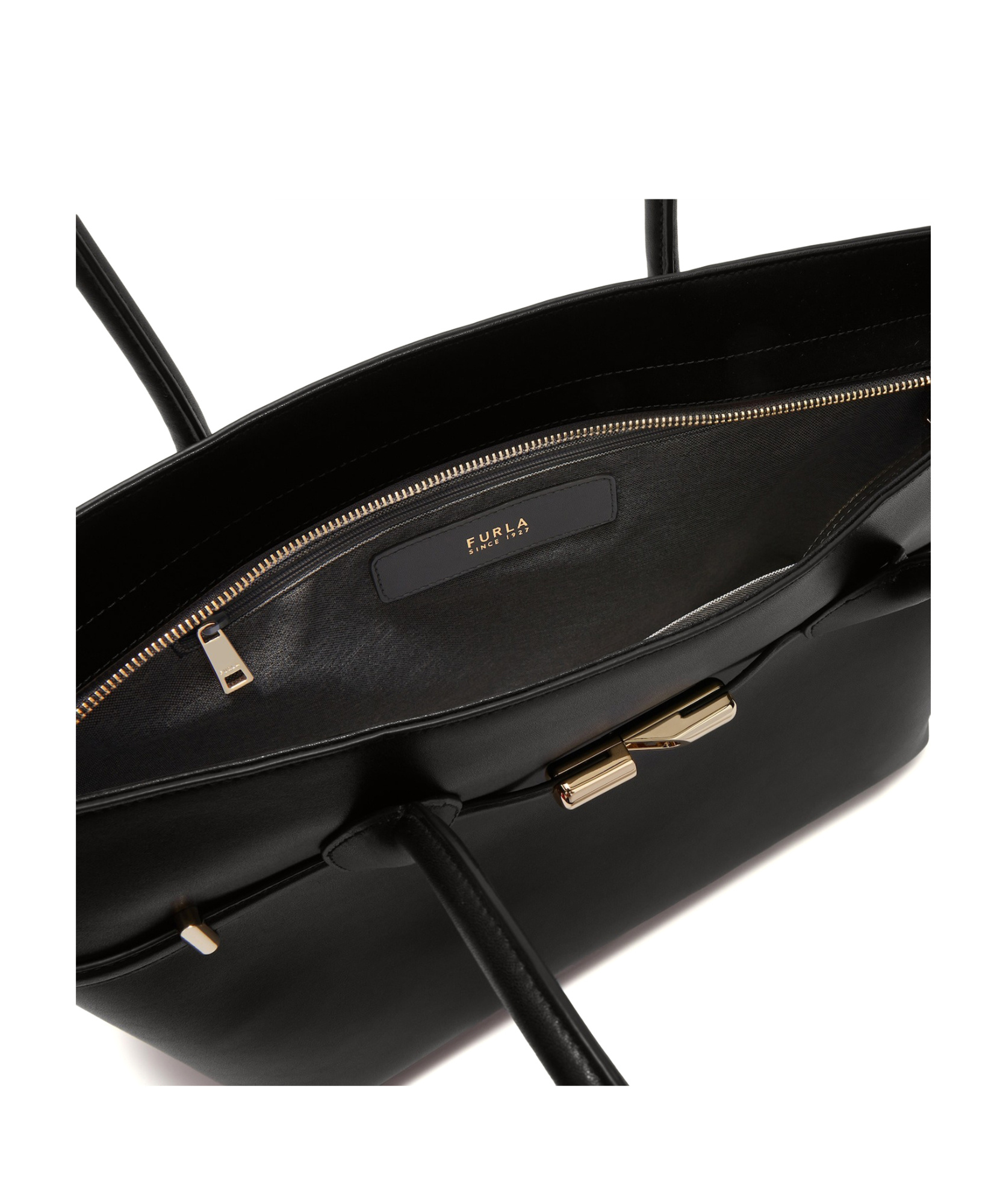 Furla Shopping Bag Goccia L Black Leather In Black